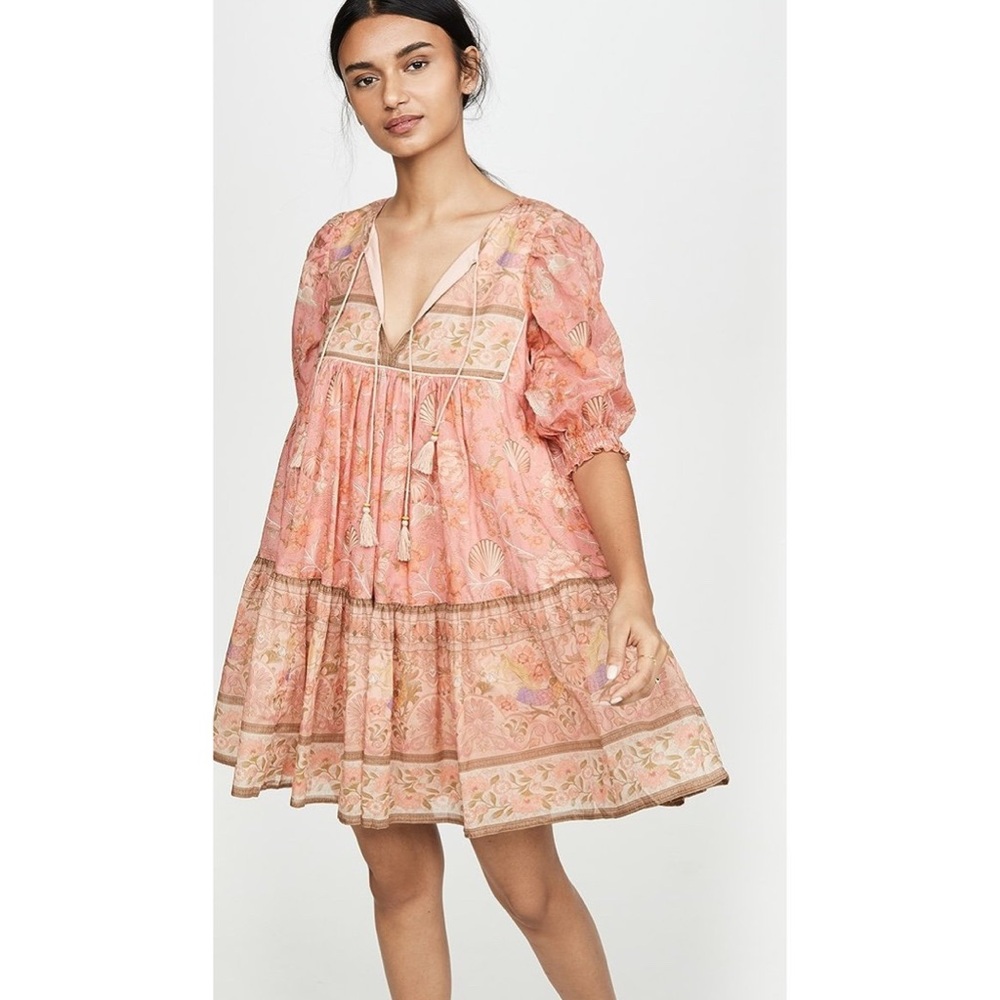 Spell Pink Floral Tiered Mini Dress